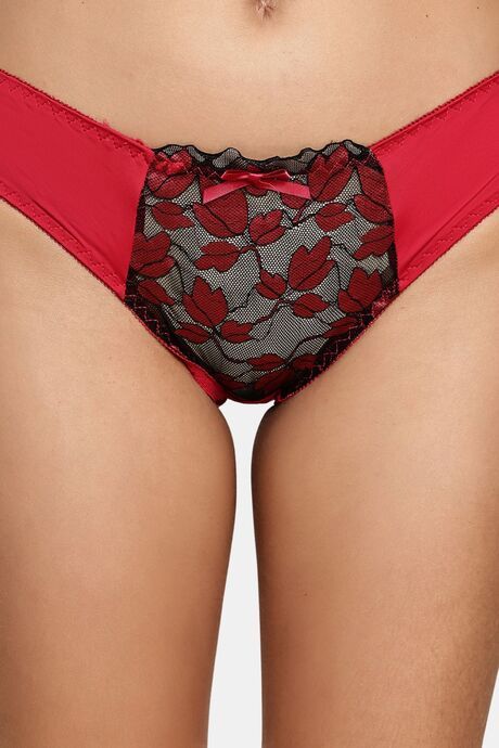PrettyCat Romantic Floral Mesh Panel Panty  - Red — image 5