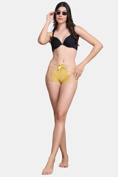 PrettyCat Yellow self-design High-rise bikini briefs with lace and cage detail - Yellow — image 4