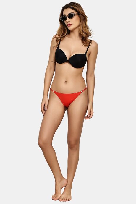 PrettyCat Low Rise Micro Bikini Panty with Double Strap Detail - Red — image 4