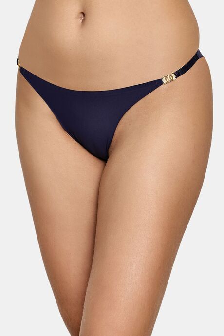 PrettyCat Elegant Low Rise Bikini Panty with Gold Ring Accent - Blue — image 3