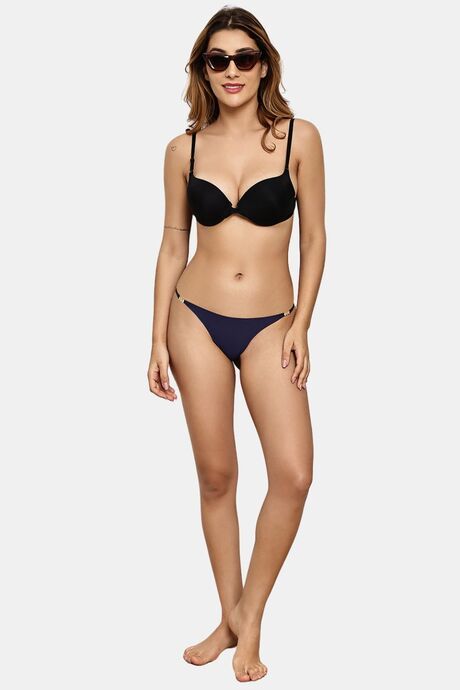 PrettyCat Elegant Low Rise Bikini Panty with Gold Ring Accent - Blue — image 4