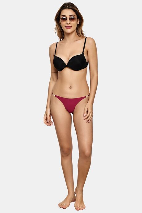 PrettyCat Elegant Low Rise Bikini Panty with Gold Ring Accent - Purple — image 4