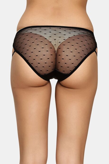 PrettyCat Sheer Mesh Bikini Panty with Side Strap Detailing - Black — image 2