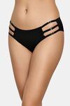 PrettyCat Triple Side Strap Bikini Panty with Gold Ring Accents - Black — thumbnail 3