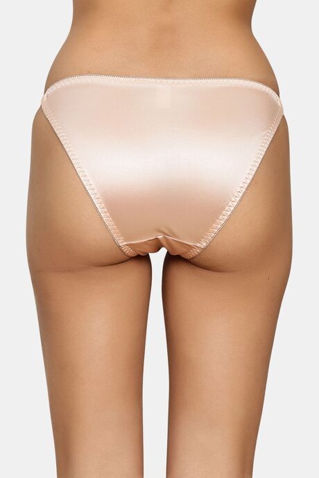 PrettyCat Women’s Low Rise Satin Bikini Panty – Double Side Strap, Bow Accent - Beige — image 2