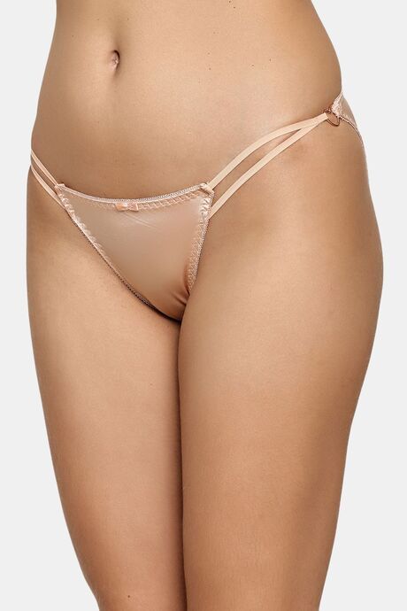 PrettyCat Women’s Low Rise Satin Bikini Panty – Double Side Strap, Bow Accent - Beige — image 3