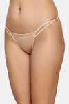PrettyCat Women’s Low Rise Satin Bikini Panty – Double Side Strap, Bow Accent - Beige — thumbnail 3