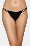 PrettyCat Women’s Low Rise Satin Bikini Panty – Double Side Strap, Bow Accent - Black — thumbnail 1