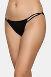 PrettyCat Women’s Low Rise Satin Bikini Panty – Double Side Strap, Bow Accent - Black — thumbnail 3