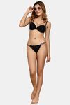 PrettyCat Women’s Low Rise Satin Bikini Panty – Double Side Strap, Bow Accent - Black — thumbnail 4