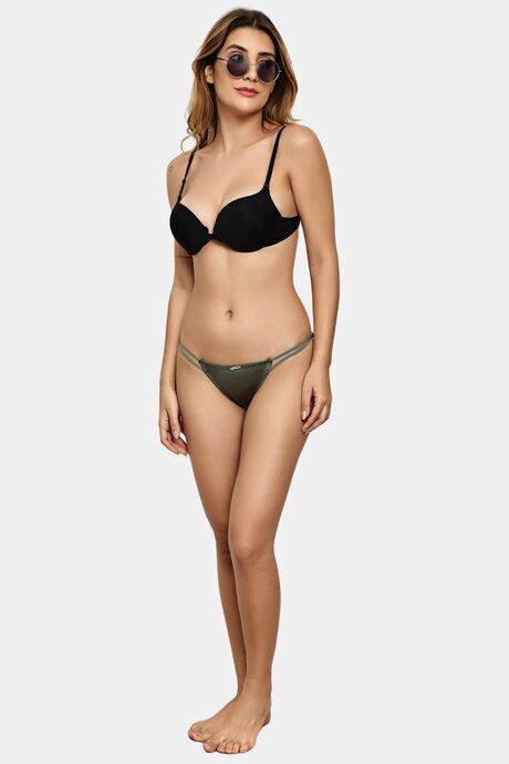 PrettyCat Women’s Low Rise Satin Bikini Panty – Double Side Strap, Bow Accent - Green — image 4