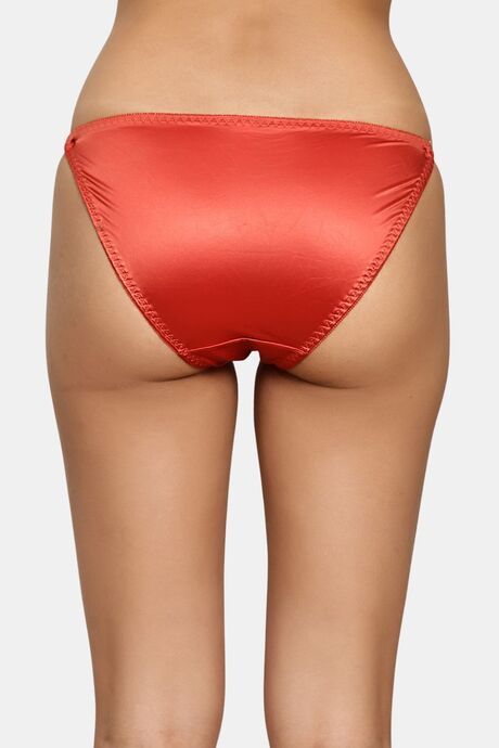 PrettyCat Women’s Low Rise Satin Bikini Panty – Double Side Strap, Bow Accent - Orange — image 2