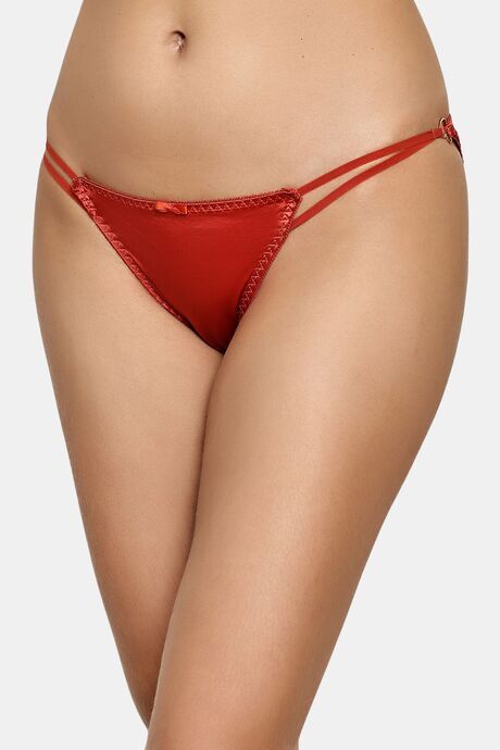 PrettyCat Women’s Low Rise Satin Bikini Panty – Double Side Strap, Bow Accent - Orange — image 3