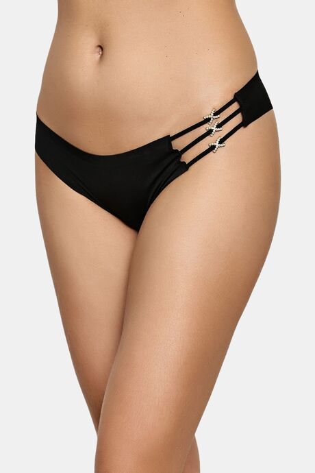 PrettyCat Women’s Triple Strap Bikini Panty With Gold Star Charm Detail - Black — image 3