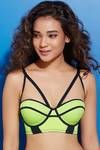 Zivame Color Block Monroe Strap Bra- Black n Neon Green — thumbnail 2