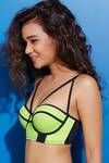 Zivame Color Block Monroe Strap Bra- Black n Neon Green — thumbnail 3