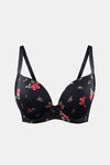Parfait  Padded Wired Medium Coverage Long Line Bra - Black and Rose Print — thumbnail 4