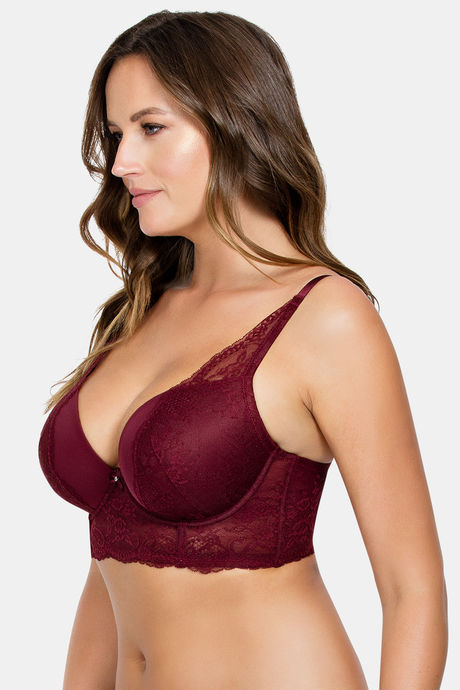Parfait Padded Wired Longline Bra - Burgundy — image 2
