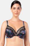 Parfait Padded Wired Full Coverage T-Shirt Bra - Black w Floral — thumbnail 1