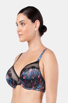 Parfait Padded Wired Full Coverage T-Shirt Bra - Black w Floral — thumbnail 2