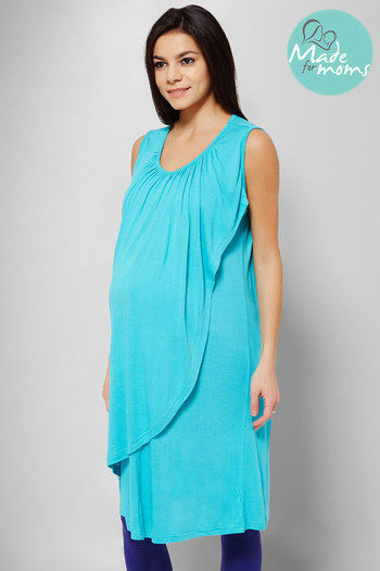 model image of Zivame Made For Moms Sleeveless Maternity And Nursing Dress-Blue