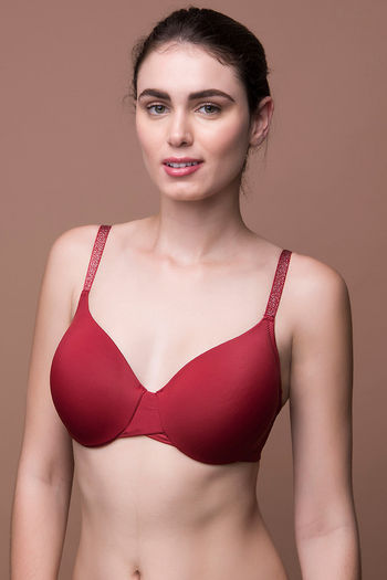 model image of Zivame Glitter Straps Radiance Smooth Padded Wired T-Shirt Bra- Maroon