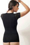 Zivame Lace Touch Slenderizing Short Sleeve Smoothening Top-Black — thumbnail 2