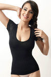 Zivame Lace Touch Slenderizing Short Sleeve Smoothening Top-Black — thumbnail 3