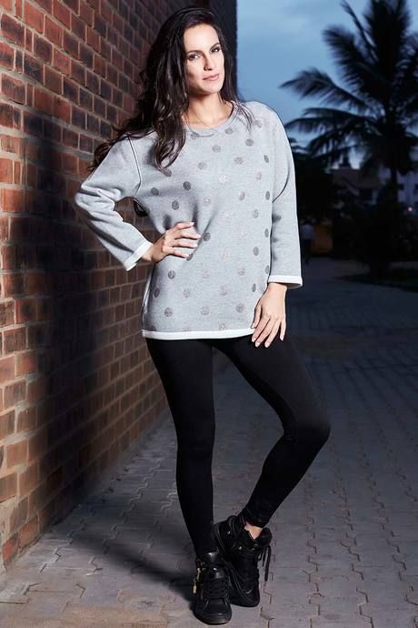 Zivame Embrace Fleece Lined Polka Dot Foil Print Sweatshirt-Grey — image 2