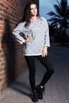 Zivame Embrace Fleece Lined Polka Dot Foil Print Sweatshirt-Grey — thumbnail 2