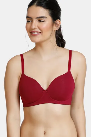 Zivame Padded Non Wired 3/4Th Coverage T-Shirt Bra - Beet Red