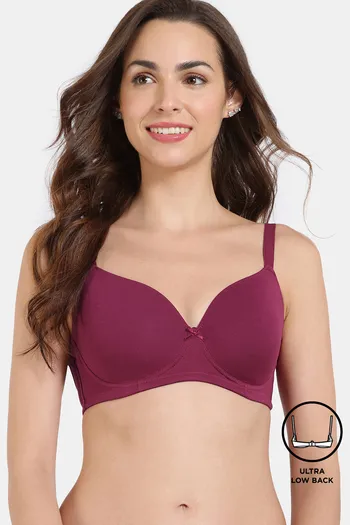 Zivame Padded Non-Wired 3/4th Coverage Ultra Low Back T-Shirt Bra - Beet Red