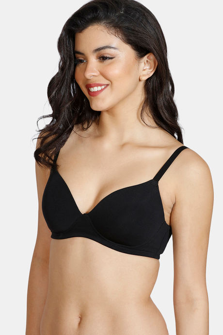 Zivame Padded Non-Wired 3/4th Coverage Ultra Low Back T-Shirt Bra - Black — image 3