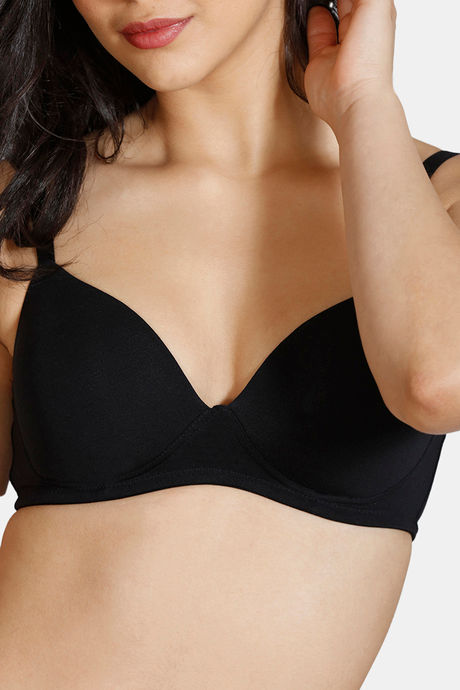 Zivame Padded Non-Wired 3/4th Coverage Ultra Low Back T-Shirt Bra - Black — image 4