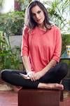 Zivame Soulfit Relaxed Fit Top With Three Quarter Sleeves-Red — thumbnail 3