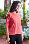 Zivame Soulfit Relaxed Fit Top With Three Quarter Sleeves-Red — thumbnail 4