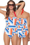 Zivame Aqua Geometric Stripe Halter Neck Tummy Control Swimsuit — thumbnail 3