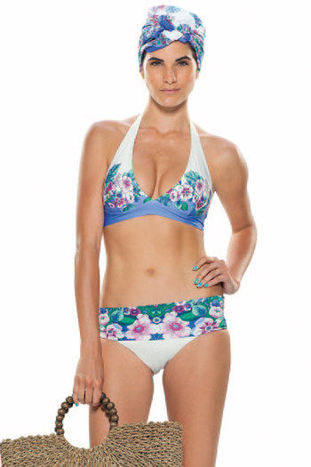 model image of Zivame Aqua Lavender Floral Halter Bikini Set With Removable Cups
