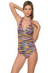 Zivame Aqua Abstract Print Tummy Control Swimsuit With Removable Cups — thumbnail 1