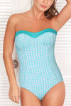Zivame Aqua Check Print Padded Wired Bandeau Tummy Control Swimsuit — thumbnail 3