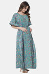 Aujjessa Straight Fit Cotton Night Suit - Turquoise — thumbnail 2