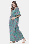 Aujjessa Straight Fit Cotton Night Suit - Turquoise — thumbnail 3