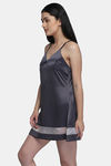 Smarty Pants Satin Babydoll - Grey — thumbnail 2