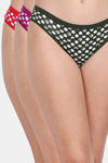 Lily Cotton Low Rise Polka Print Bikini Panty (Pack of 3) - Green-Purple-Red — thumbnail 1