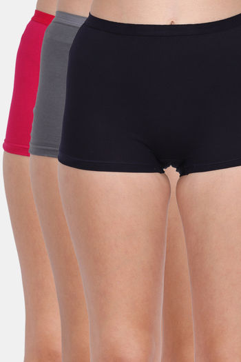 model image of Lily Cotton Lycra High Rise Boyshort Panty (Pack of 3) - Black-Grey-Pink