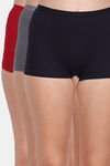 Lily Cotton Lycra High Rise Boyshort Panty (Pack of 3) - Blue-Grey-Maroon — thumbnail 1