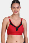 Lily Cotton Lightly Padded Full Coverage Sports Bra - Red — thumbnail 1