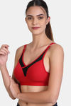 Lily Cotton Lightly Padded Full Coverage Sports Bra - Red — thumbnail 3