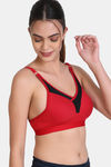 Lily Cotton Lightly Padded Full Coverage Sports Bra - Red — thumbnail 5