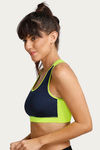 Zelocity Sports Bra With Removable Padding - Navy N Neon Yellow — thumbnail 2